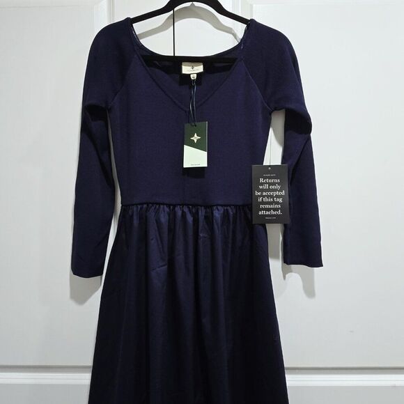 New Tuckernuck - L Navy Clea Maxi Dress Long Sleeves $228 - Picture 8 of 11
